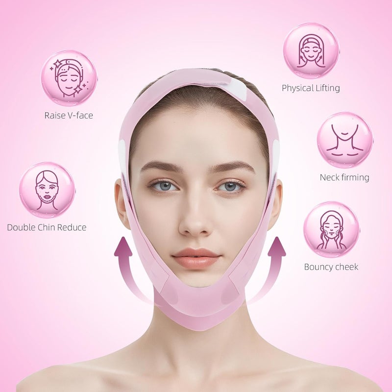 JenChrysm حزام الذقن للنوم - شكل الفك مع تصميم ثلاثي الأبعاد ومواد جرافين، مخفض للذقن المزدوج لمنع الترهل وتشكيل وجه على شكل حرف V - مزيل للذقن المزدوج - هدايا للنساء - Image 3